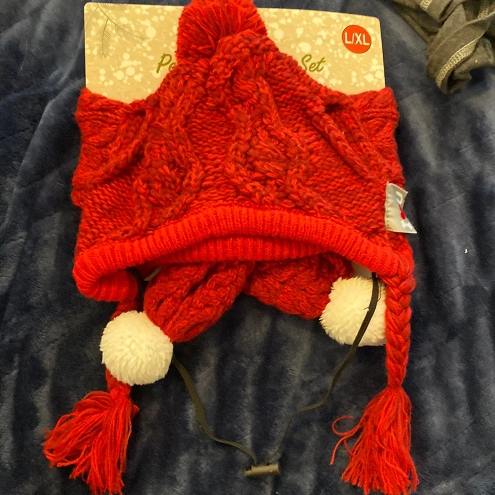 🔥3 for $10🔥 Pet hat and scarf set XL w/ adjustable chin strap